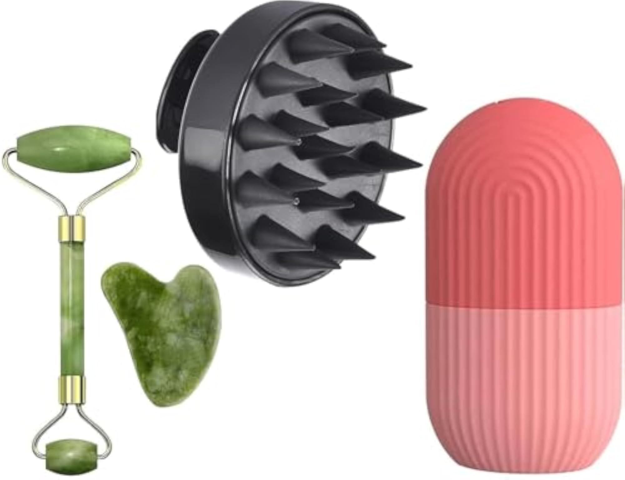 Jade Roller & Gua Sha Set with Hair Scalp Massager